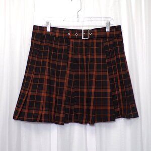Divided H&M Brown Black Plaid Pleated Skirt Size 10 Buckle Clueless Preppy